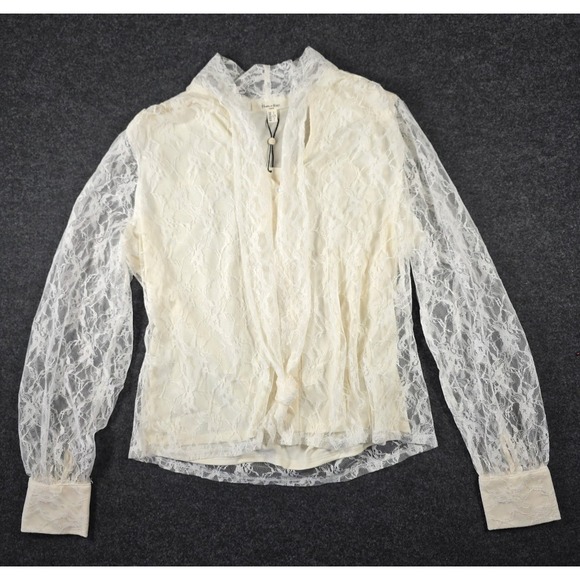 Haver & Blair Tops - Haver & Blair London Cream Lace Blouse Women LG Pearl Button Delicate NEW!